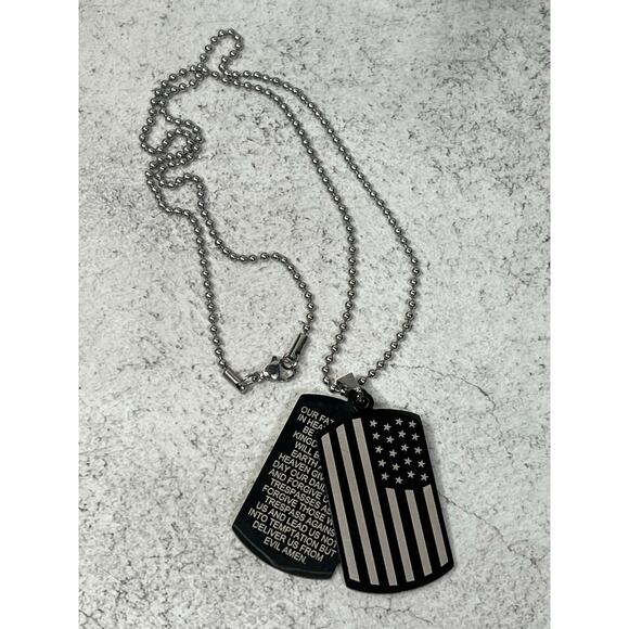 Bain X Miller dog tag set American Flag Our Father Prayer stainless stel - Picture 1 of 8